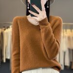 Pull en laine épaissie pour femme - vitata - col en v - couleur unie marron Pull en laine épaissie pour femme - vitata - col en v - couleur unie marron