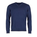 Pull en laine mrinos river woods - femme - col v renforc - bleu jean