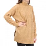 Pull long femme - vero moda - plaza - col montant - beige - coupe ample