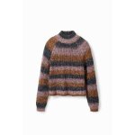 Pull maille rayures femme desigual - col montant - manches longues - multicolore - blanc
