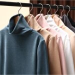 Pull à manches longues pour femmes top à col roulé basique haut de corps élastique slim fit t - shirt ... Pull à manches longues pour femmes top à col roulé basique haut de corps élastique slim fit t - shirt ...
