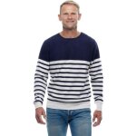 Pull marin ray homme en cachemire ugholin - blanc et bleu marine - col rond boutonn