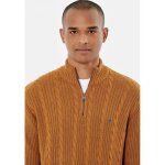Pull marron homme kaporal vorex - maille torsade - col montant zipp - logo mtallique poitrine