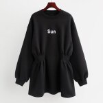 Pull mi - long femme robe sweatshirt slim - vitata - noir - haut en coton  col rond - manches longues ...