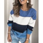 Pull femme - col arrondi - manches longues - bleu