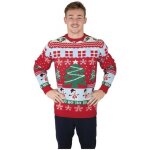 Pull de nol adulte rouge avec sapins de nol - s / m - col arrondi - homme