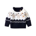 Pull de nol bb mixte insfity - motif renne doux - manches longues - bleu marine