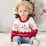 Pull de nol bb mixte insfity - motif renne doux - manches longues - rouge