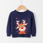 Pull de nol enfant en tricot  manches longues imprim col rond - insfity - bleu marine