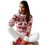 Pull nol femme bicolore en tricot manches longues jacquard gilet col arrondi dcontracte - blanc
