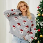 Pull de noël femme en tricot automne hiver - insfity - motif père noël - col rond - manches longues - ... Pull de noël femme en tricot automne hiver - insfity - motif père noël - col rond - manches longues - ...