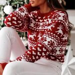 Pull de noël femme en tricot manches longues insfity - rouge - col rond confortable Pull de noël femme en tricot manches longues insfity - rouge - col rond confortable