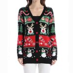 Pull nol femme en tricot manches longues jacquard gilet col en v dcontracte - insfity - noir