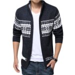 Pull de nol homme jacquard lan vintage - leoclotho - s - bleu fonce - blanc