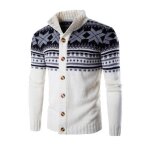 Pull de no�l homme en tricot - leoclotho - revers boutonn� - coupe slim - blanc / gris / noir / gris ...