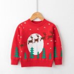 Pull de noel mixte enfant - insfity - tricot imprimé rouge - manches longues col rond Pull de noel mixte enfant - insfity - tricot imprimé rouge - manches longues col rond