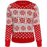Pull de noël en tricot pour femme - funmoon - flocons de neige - col rond - blanc Pull de noël en tricot pour femme - funmoon - flocons de neige - col rond - blanc