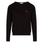 Pull noir uni à coupe droite col rond et à manches longues et motif coeur Pull noir uni à coupe droite col rond et à manches longues et motif coeur