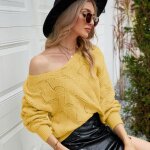 Pull - over femme Élégant jaune - insfity - manches longues - col v lâche Pull - over femme Élégant jaune - insfity - manches longues - col v lâche