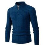 Pull - over homme insfity - col zipp - manches longues - taille normale - bleu