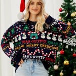 Pull - over noël femme en tricot paillettes col arrondi manches longues automne hiver - insfity - bleu ... Pull - over noël femme en tricot paillettes col arrondi manches longues automne hiver - insfity - bleu ...