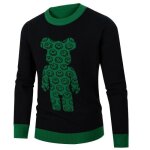 Pull - over en tricot homme insfity - loose fit motif ourson - noir vert Pull - over en tricot homme insfity - loose fit motif ourson - noir vert