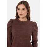 Pull pailleté femme flexi - kaporal - manches bouffantes - fermeture zippée - marron Pull pailleté femme flexi - kaporal - manches bouffantes - fermeture zippée - marron