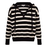 Pull à capuche rayé noir et blanc à coupe ample avec col v et manches longues Pull à capuche rayé noir et blanc à coupe ample avec col v et manches longues