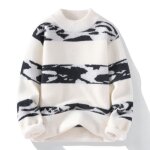 Pull  rayure pour homme insfity - regular - col mi - haute - doux - chaud - blanc - noir