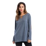 Pull sweat - shirt femme grand taille col rond couleur unie pullover femme de automne - bleu - insfity ...
