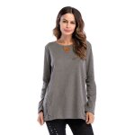 Pull sweat - shirt femme insfity grand taille col rond couleur unie automne - gris