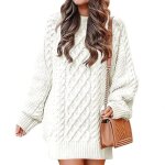 Pull en tricot femme chaude mi - long automne hiver pullover col rond manches longues couleur unie - ... Pull en tricot femme chaude mi - long automne hiver pullover col rond manches longues couleur unie - ...