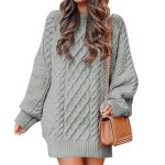 Pull en tricot femme chaude mi - long automne hiver pullover col rond manches longues couleur unie - ...