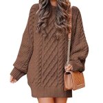 Pull en tricot femme chaude mi - long automne hiver pullover col rond manches longues couleur unie - ...