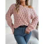 Pull en tricot femme col bateau �paules d�nud�es casual pullover l�che ajour� manches longues couleur ...