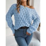 Pull en tricot femme col bateau Épaules dénudées casual pullover lâche ajouré manches longues couleur ... Pull en tricot femme col bateau Épaules dénudées casual pullover lâche ajouré manches longues couleur ...