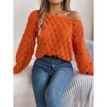 Pull en tricot femme col bateau Épaules dénudées casual pullover lâche ajouré manches longues couleur ... Pull en tricot femme col bateau Épaules dénudées casual pullover lâche ajouré manches longues couleur ...