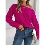 Pull en tricot femme col bateau paules dnudes casual pullover lche ajour manches longues couleur ...