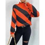 Pull en tricot femme - insfity - rayures orange col roulé chaud automne / hiver Pull en tricot femme - insfity - rayures orange col roulé chaud automne / hiver