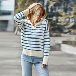 Pull en tricot femme À rayure automne hiver manches longues hauts pullover lâche col v confortable - ... Pull en tricot femme À rayure automne hiver manches longues hauts pullover lâche col v confortable - ...
