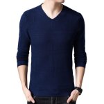 Pull en tricot homme carreau - col en v - léger tissu doux slim couleur unie - bleu marine Pull en tricot homme carreau - col en v - léger tissu doux slim couleur unie - bleu marine