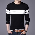 Pull en tricot homme - insfity - À rayure bricolore - col arrondi - pas cher confort - noir Pull en tricot homme - insfity - À rayure bricolore - col arrondi - pas cher confort - noir