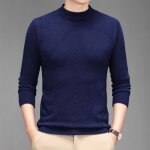 Pull en tricot homme laine col mi - haute tissu doux confortable slim mi - saison - bleu marine - insfity ...