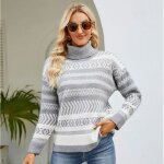 Pull en tricoté femme - insfity - col roulé - rayure - chaud automne hiver Pull en tricoté femme - insfity - col roulé - rayure - chaud automne hiver