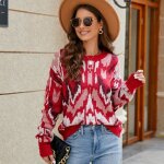 Pull en tricoté femme jacquard décontractée - insfity - rouge Pull en tricoté femme jacquard décontractée - insfity - rouge