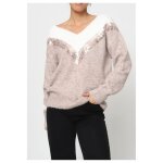 Pull v beige femme - kebello - coupe cintrée - manches longues - chaud et doux Pull v beige femme - kebello - coupe cintrée - manches longues - chaud et doux