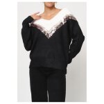 Pull v noir femme - kebello - coupe cintrée - manches longues - chaud et doux Pull v noir femme - kebello - coupe cintrée - manches longues - chaud et doux