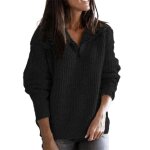 Pull zipper couleur unie grande taille femme - marque - modle - col v - manches longues