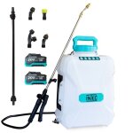 Pulv�risateur � batterie 20v 12l 5 bar + 2 batteries lithium 4. 0ah + chargeur + 2 lances fibre et inox ...