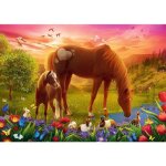 Puzzle 500 pices : chevaux dans le pr
